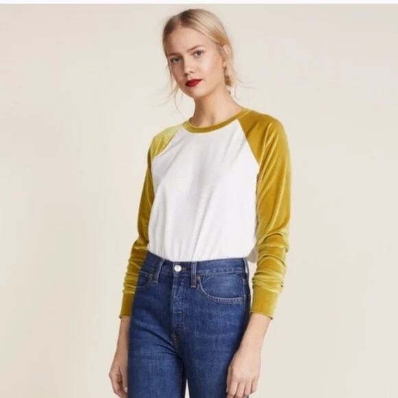 Madewell Velvet Pull-over Crewneck Baseball Tee – White/Gold – Size S - Picture 3 of 7